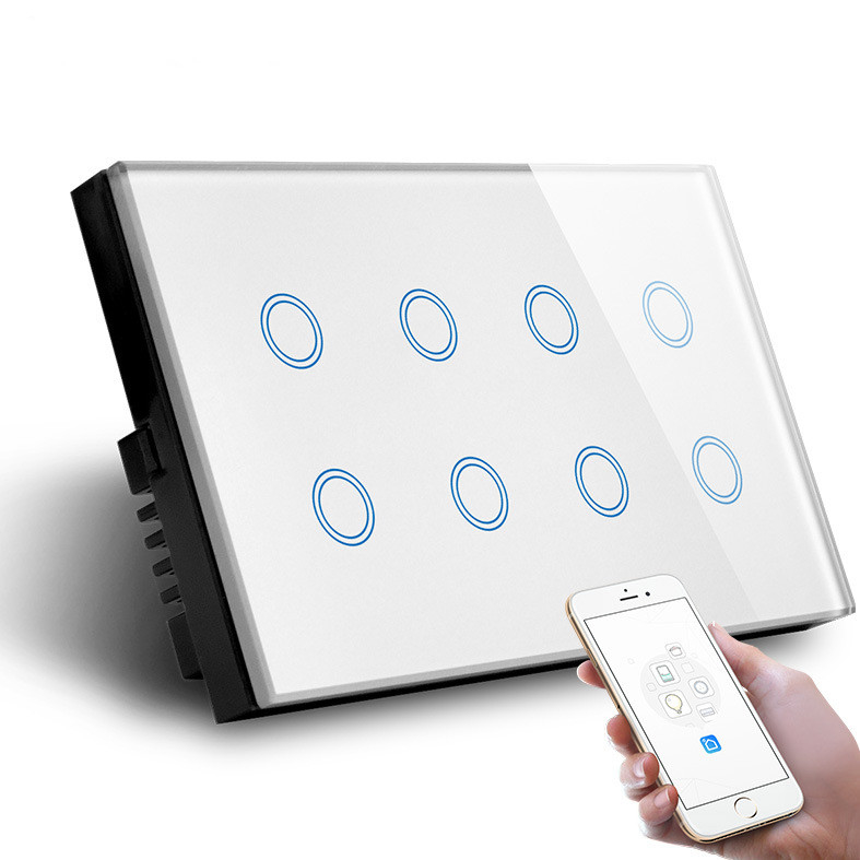 8 Gang Smart Switch Wifi Smart Wall Touch Light Glass Panel OEM Tuya